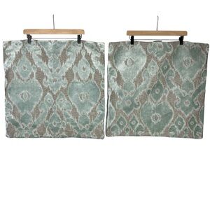 Z GALLERIE Seaglass Blue and Beige Velvet Euro Pillow Cover Shams (2) 32" x 32"